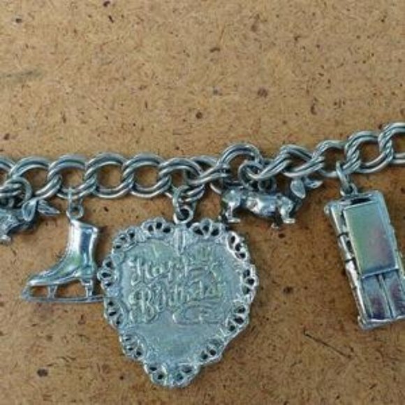 Sterling Silver Birthday Heart Dogs Charm Bracelet - Picture 3 of 5